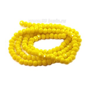 Бусина хрустальная Рондель 3*2(2,5) мм непрозрачный желтый около 40см /нить