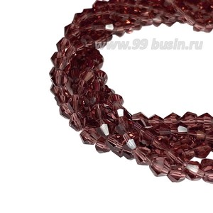 Бусина хрустальная биконус 4,5 мм прозрачный аметист нить ок. 40 см