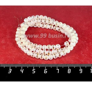 Бусины стеклянные на нити Метеориты 5*4 мм, шероховатые/гладкая полоска, цвет морозное солнце, около 40 см нить/100 бусин