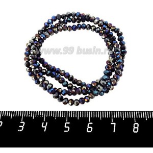 Бусины хрустальные Рондель 2,5*1,8 мм черный радужный, около 30 см нить