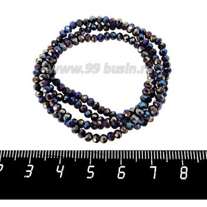 Бусины хрустальные Рондель 3*2 мм черный/радужный, около 40 см нить /180 бусин