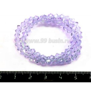 Бусина хрустальная биконус 4 мм светло-сиреневый нить ок. 35 см