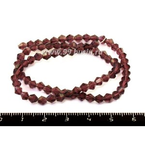 Бусина хрустальная биконус 4 мм  темный аметист нить ок. 32 см