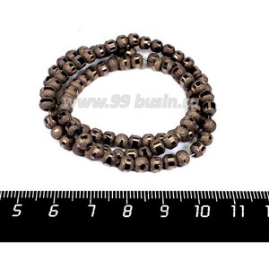 Бусины стеклянные на нити Метеориты 5*4 мм, шероховатые/гладкая полоска, цвет шоколад, около 40 см нить/100 бусин