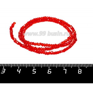 Бусины хрустальные Рондель 2,5*1,8 мм цвет красный, около 31 см нить/180 бусин