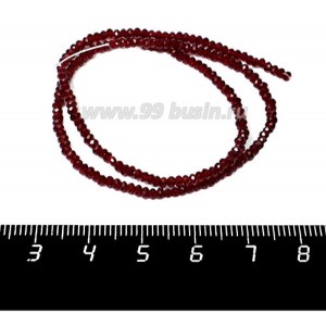 Бусины хрустальные Рондель 2,5*1,8 мм цвет рубиновый, около 30 см нить/160 бусин