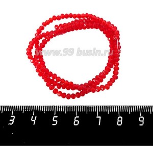 Бусины хрустальные Рондель 3,7*3 мм насыщенный красный 40 см нить