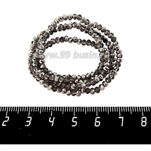 Бусины хрустальные Рондель 3*2 мм дымчато-серый/серебристое напыление, около 40 см нить /180 бусин