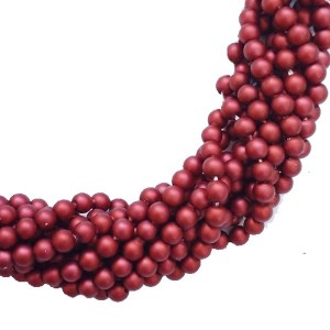 Бусина стеклянная жемчуг (иск.) на нити Премиум (аналог чешского) матовый, бордо 4 мм  40 см/нить
