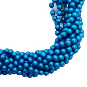 Бусина стеклянная жемчуг (иск.) на нити Премиум (аналог чешского) матовый, кобальтово-синий 4 мм  40 см/нить