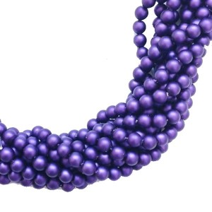 Бусина стеклянная жемчуг (иск.) на нити Премиум (аналог чешского) матовый, насыщенный фиолетовый 4 мм  40 см/нить