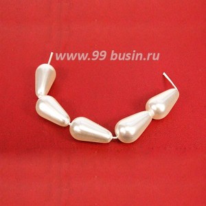 Бусина стеклянная жемчуг (иск.) Капля 12*7 мм, продольное отверстие, цвет белый Чехия 5 штук/упаковка