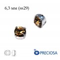 Шатоны в оправе PRECIOSA MAXIMA ss29 (6,3 мм), цвет Light Smoked Topaz/оправа серебро 1штука, Чехия