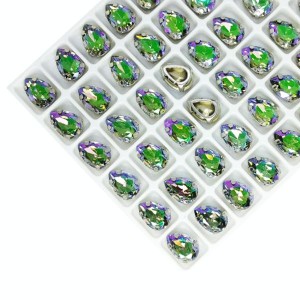 Стразы хрустальные Капля 10*7 мм Ghost Light (зелено-фиолетовое сияние)/оправа никель 1 штука