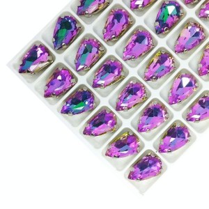 Стразы хрустальные Узкий триллиант 9*14 мм Heliotrope (Розово-зеленый мультиколор)/никель 1 штука