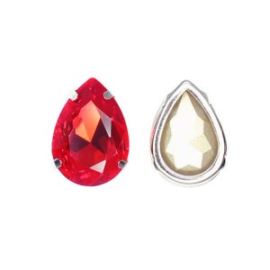 Стразы хрустальные капли 18*25 мм Light Siam (красный)/оправа никель 1 штука