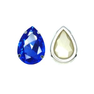 Стразы хрустальные капли 18*25 мм Sapphire (индиго)/оправа никель 1 штука