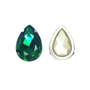 Стразы хрустальные капли 18*25 мм Emerald (изумрудно-зеленый)/оправа никель 1 штука