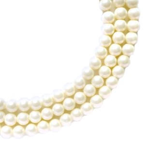 Бусина стеклянная жемчуг (иск.) на нити Премиум, кремовый, 4 мм,  20 см/ около 50 бусин нить