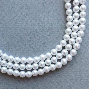 Бусина стеклянная жемчуг (иск.) на нити Премиум, Белоснежный 3 мм,  20 см/ около 70 бусин нить