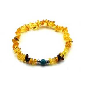 Браслет янтарный с агатом тонированным шарик 6мм цвет лимонный, 17см.