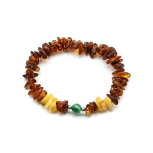 Браслет янтарный с агатом тонированным шарик 6мм цвет коньячный, 17см.