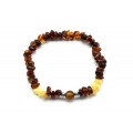 Браслет янтарный с агатом тонированным шарик 6мм цвет коньячный, 17см.
