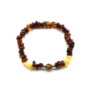 Браслет янтарный с агатом тонированным шарик 6мм цвет коньячный, 17см.
