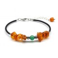 Браслет с янтарем и агатом на струне цвет коньячный, 17см.