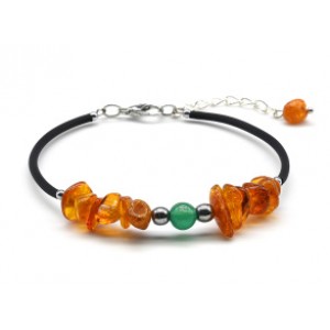 Браслет с янтарем и агатом на струне цвет коньячный, 17см.