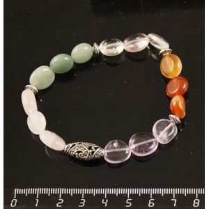 Браслет самоцветы (аметист, сердолик, горный хрусталь, авантюрин зеленый, кварц розовый) с мет. бусиной