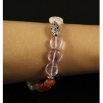 Браслет самоцветы (аметист, сердолик, горный хрусталь, авантюрин зеленый, кварц розовый) с мет. бусиной