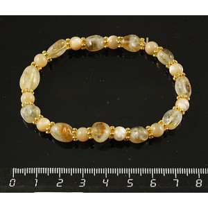 Браслет цитрин (овалы) и перламутр (шарик), через рондель