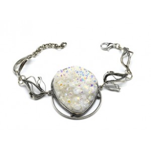 Браслет горный хрусталь щетка с титановым напылением, 17 см.