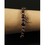 Браслет гранат (овалы) и гематит фиолетовый (шарик), с подвеской, фурнитура золотистая