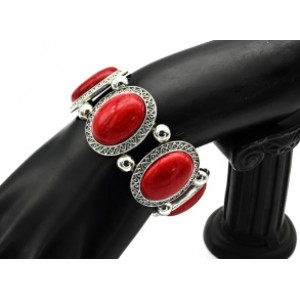 Браслет металлический "Ретро" с кораллом (имитация), овалы, 17см