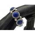 Браслет металлический "Ретро" с лазуритом, круги, 17см (иск.)