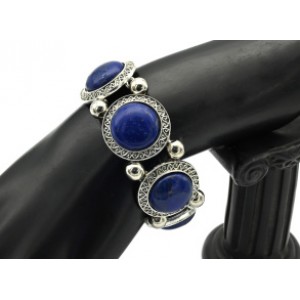 Браслет металлический "Ретро" с лазуритом, круги, 17см (иск.)