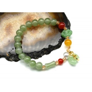 Браслет из нефрита (имитация) с подвеской Мешочек счастья шарик 8мм, 17см