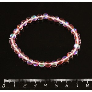 Браслет опал иск. розовый шарик 6мм