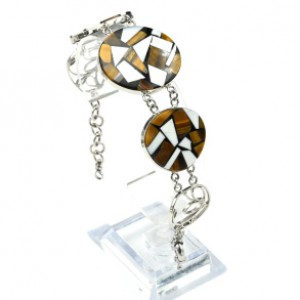 Браслет "Мозаика" из тигрового глаза и кахолонга, 18,5см.