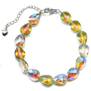 Браслет из циркона капля 9*12мм цвет зеленый хамелеон, 18см (иск.) Браслет из циркона капля 9*12мм цвет зеленый хамелеон, 18см (иск.)