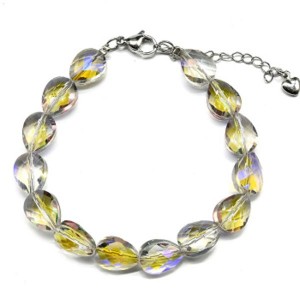 Браслет из циркона капля 9*12мм цвет зелено-голубой, 18см (иск.)