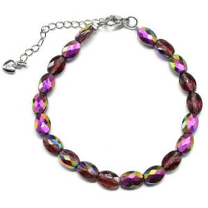 Браслет из циркона овал 6*8мм цвет фиолетовый хамелеон, 18см (иск.)