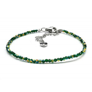 Браслет из циркона шарик гр.2мм цвет золотисто-зеленый, 19см (иск.)