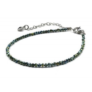 Браслет из циркона шарик гр.2мм цвет зеленый хамелеон, 19см (иск.)