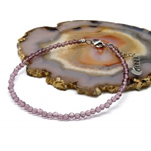 Браслет на ногу из циркона шарик гр.3мм цвет сиреневый, 21см (иск.)