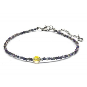 Браслет на ногу из циркона шарик гр.2мм, цвет фиолетовый, 21см (иск.)