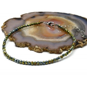 Браслет на ногу из циркона шарик гр.3мм цвет золотисто-зеленый, 21см (иск.)