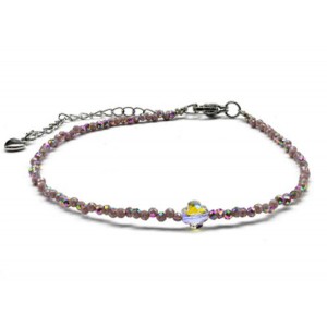 Браслет на ногу из циркона шарик гр.2мм, цвет сиреневый хамелеон, 21см (иск.)